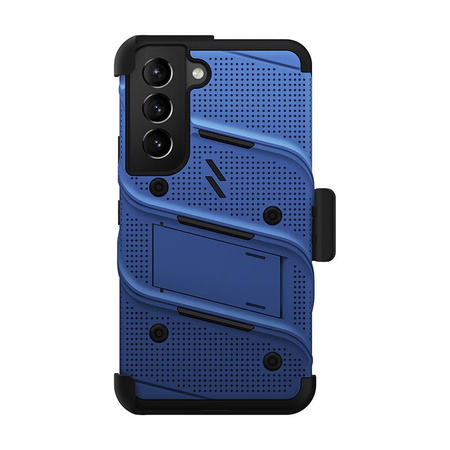 ZIZO BOLT Serie - Samsung Galaxy S22 gepanzerte Hülle mit 9H Glas für Bildschirm + Halterung mit Ständer (blau)