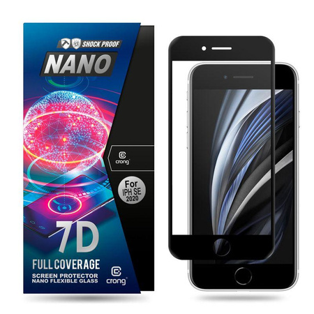 Crong 7D Nano Flexible Glass - Verre hybride plein écran 9H pour iPhone SE (2022/2020) / 8 / 7 (Noir)