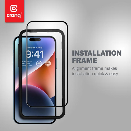 Crong Anti-Bacterial 3D Armour Glass - 9H full screen tempered glass for iPhone 14 Pro + installation frame