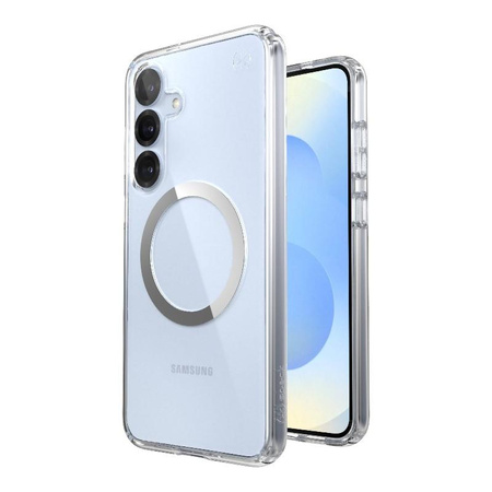 Speck Presidio Perfect-Clear Magnet - Custodia MagSafe per Samsung Galaxy S25+ / S24+ (Trasparente / Finitura cromata / Argento Serene)