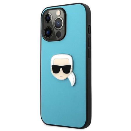 Karl Lagerfeld PU Leather Karl's Head Metal - Coque iPhone 13 Pro (bleu)