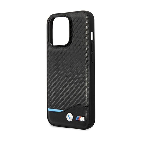 BMW Leder Carbon Blue Line - iPhone 13 Pro Max Tasche (Schwarz)