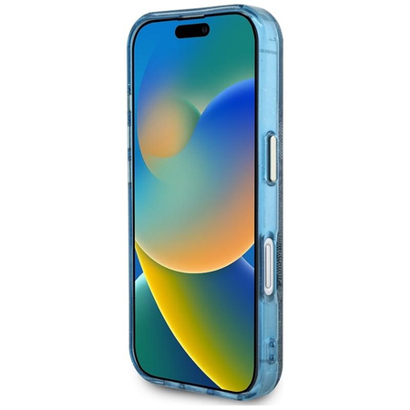 Guess IML Metall Glitter 4G Circle Triangle MagSafe - Hülle für iPhone 16 (blau)