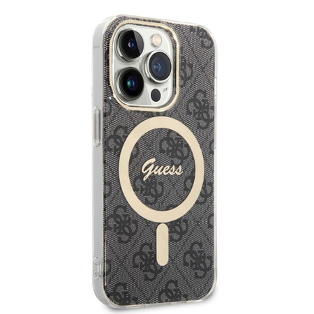 Guess Bundle Pack MagSafe 4G - MagSafe iPhone 14 Pro Max case + charger set (black/gold)