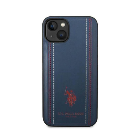 US Polo Assn Leather Stitch - Étui pour iPhone 14 Plus (bleu marine)