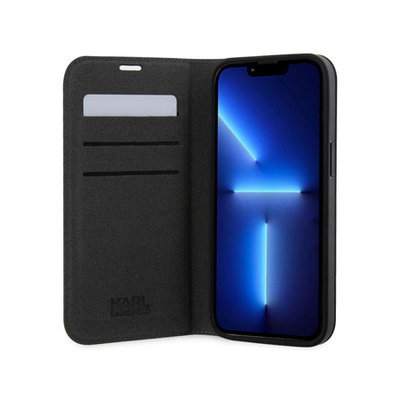 Karl Lagerfeld Booktype Saffiano Monogram - Hülle für iPhone 14 Pro (Grau)