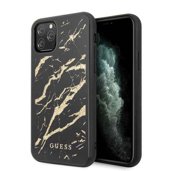 Guess Marble Glass Gold Glitter - Coque iPhone 11 Pro (noir)