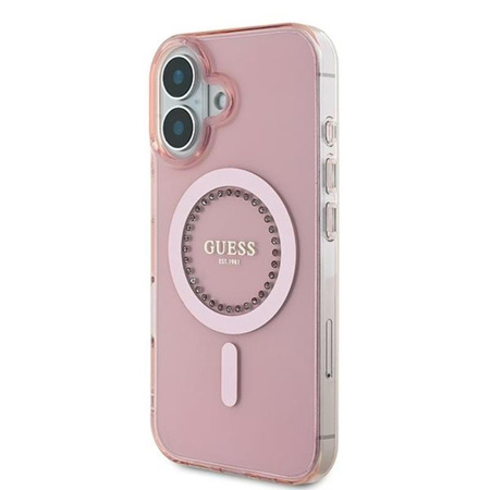 Guess IML Rhinestones MagSafe - Coque pour iPhone 16 Plus (rose)