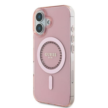 Guess IML Rhinestones MagSafe - Hülle iPhone 16 (Rosa)