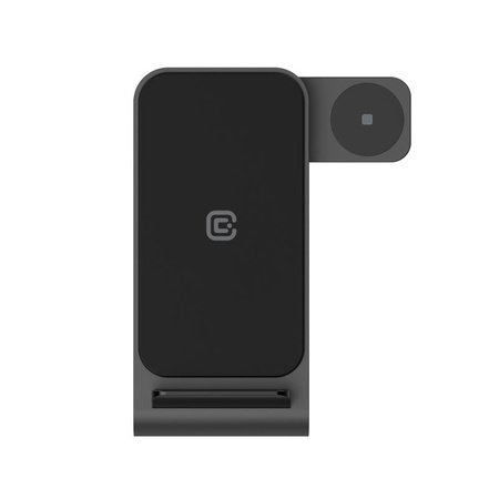 Crong PowerSpot Pivot Stand – 3-in-1 kabelloses Ladegerät für iPhone, Samsung & Android, Galaxy Watch und TWS-Kopfhörer (Schwarz)