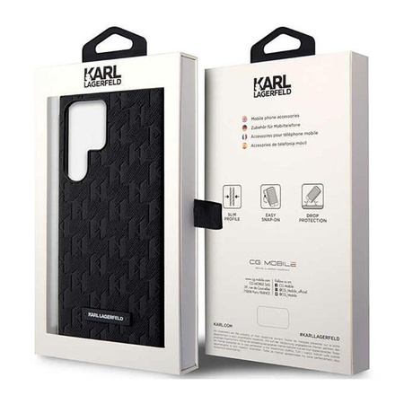 Karl Lagerfeld Saffiano Monogramm Metall Logo - Hülle für Samsung Galaxy S23 Ultra (Schwarz)
