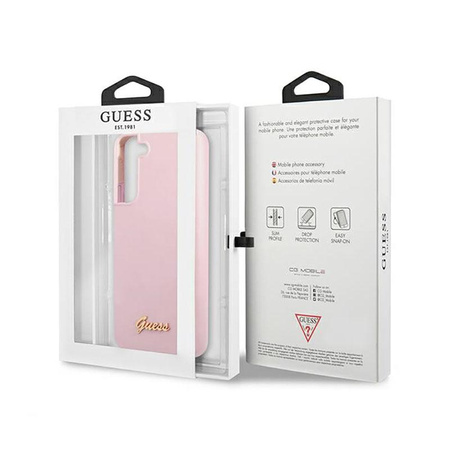 Guess Silicone Script Metal Logo - Cover for Samsung Galaxy S22+ (Pink)