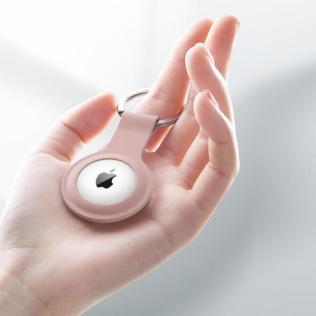 Crong Étui en silicone avec porte-clés - Porte-clés Apple AirTag (rose sable)