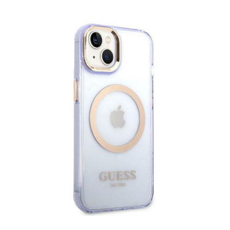 Guess Gold Outline Translucent MagSafe - pouzdro pro iPhone 14 (fialové)