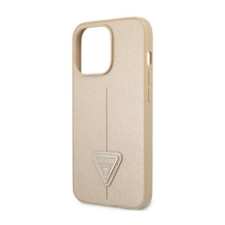 Guess Saffiano háromszög logós tok - iPhone 14 Pro tok (bézs)