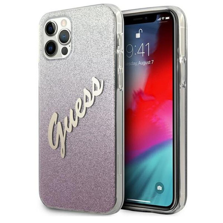 Guess Glitter Gradient Script - iPhone 12 / iPhone 12 Pro Case (pink)