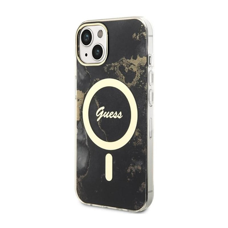 Guess Golden Marble MagSafe - Coque pour iPhone 14 (Noir)