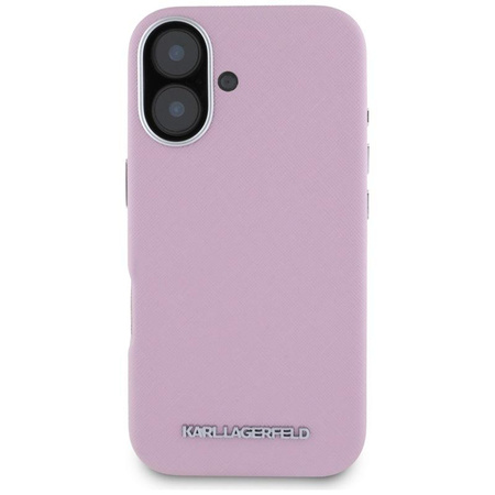 Karl Lagerfeld Saffiano Full Wrapped Elongated Metal Logo MagSafe - Hülle für iPhone 16 (rosa)