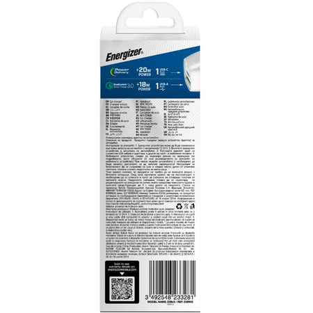 Energizer Ultimate - USB-C & USB-A 38W PD + QC3.0 Kfz-Ladegerät (Weiß / Silber)