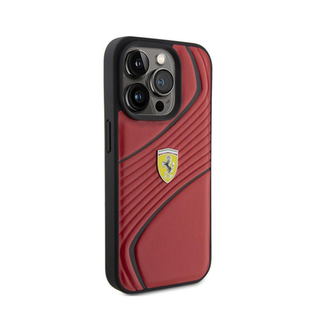 Ferrari Twist Metal Logo - pouzdro pro iPhone 15 Pro (červené)