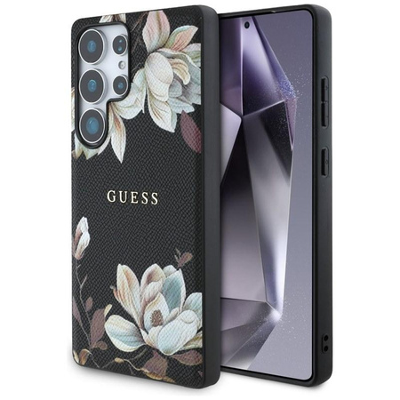 Guess Grained Printed Flower Pattern MagSafe - Hülle für Samsung Galaxy S25 Ultra (schwarz)