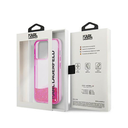 Karl Lagerfeld Liquid Glitter Translucent Elongated Logo Case - Coque pour iPhone 14 Pro Max (rose)