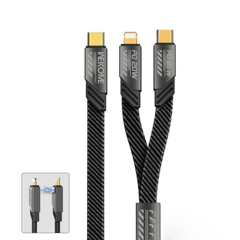 WEKOME WDC-189 Mecha sorozat - 2 az 1-ben USB-C Lightning + USB-C 65W gyors töltő csatlakozókábel 1,2 m (matt)