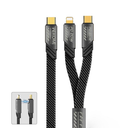 WEKOME WDC-189 Mecha Series - propojovací kabel 2 v 1 USB-C na Lightning + USB-C 65W s rychlým nabíjením 1,2 m (matný)