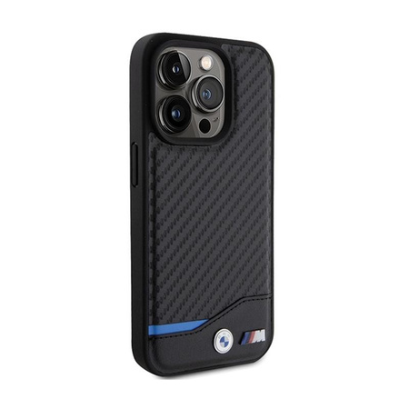 BMW Leather Carbon Blue Line MagSafe - Etui iPhone 15 Pro (czarny)