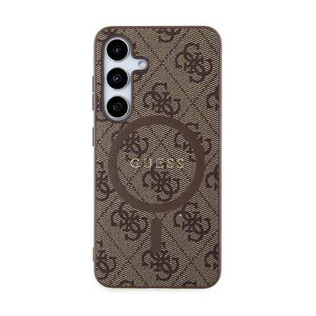 Guess 4G Collection Cuir Logo Métal MagSafe - Étui Samsung Galaxy S24 (marron)