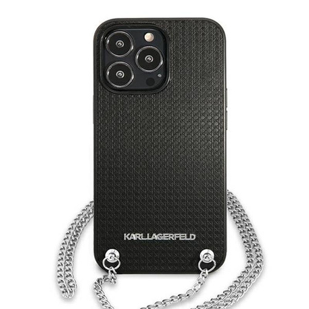 Karl Lagerfeld Leather Textured and Chain - Etui iPhone 13 Pro Max (czarny)