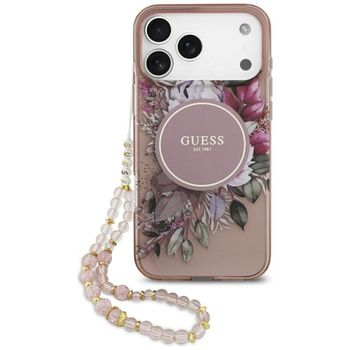 Guess IML Flowers Electro Pearl Strap MagSafe - Hülle iPhone 17 Pro Max (rosa)