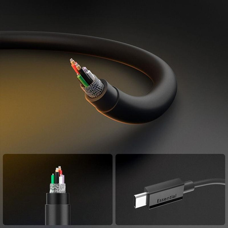 CZARNY KABEL SPIGEN USB C 2M SZYBKIE ŁADOWANIE, Odporny, Wytrzymały, PD 60W
