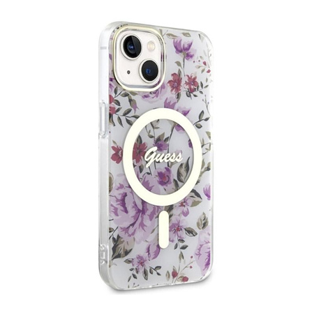 Guess Flower MagSafe - pouzdro pro iPhone 14 Plus (průhledné)