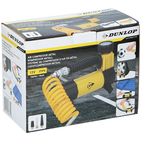 Dunlop - 12 V 100 Psi compressor, kit with hose and tips