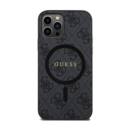 Kožené pouzdro Guess 4G Collection Metal Logo MagSafe - iPhone 12 / iPhone 12 Pro (černé)