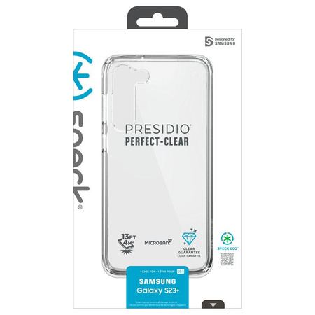 Speck Presidio Perfect-Clear - Custodia per Samsung Galaxy S23+ con rivestimento MICROBAN (trasparente)
