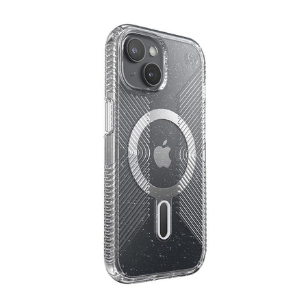 Speck Presidio Lux Grip ClickLock & MagSafe - Case iPhone 16e / iPhone 15 / iPhone 14 / iPhone 13 (Clear / Platinium Glitter / Chrome Finish / Serene Silver)