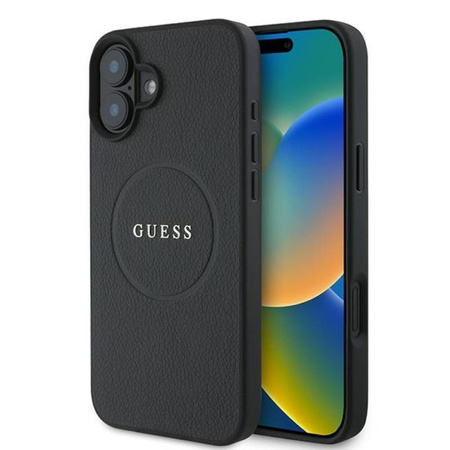 Guess Anneau Grainé MagSafe - Étui pour iPhone 16 Plus (noir)