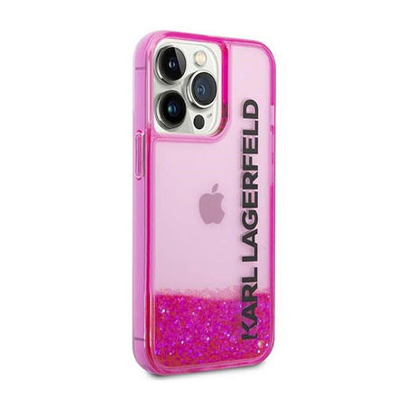 Karl Lagerfeld Liquid Glitter Translucent Elongated Logo Case - Coque pour iPhone 14 Pro Max (rose)