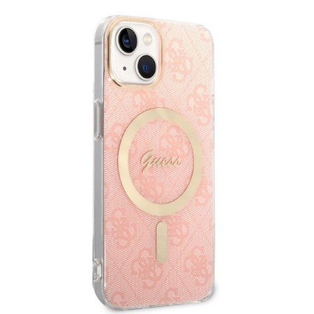 Guess Bundle Pack MagSafe 4G - MagSafe iPhone 14 case + charger set (pink/gold)