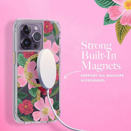 Rifle Paper Clear MagSafe - Etui iPhone 14 Pro zdobione złotem (Rose Garden)