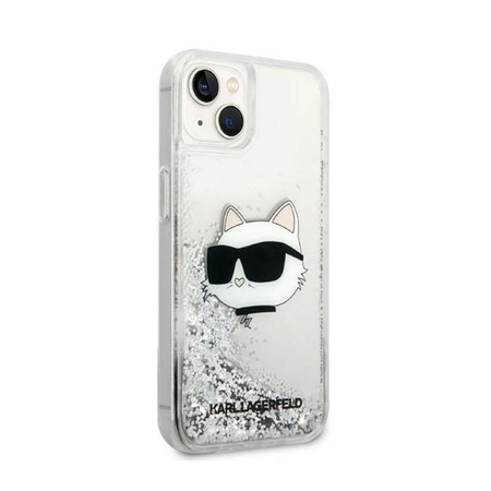 Karl Lagerfeld Liquid Glitter NFT Choupette Head - pouzdro pro iPhone 14 (stříbrné)