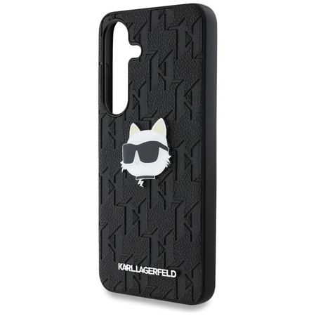 Karl Lagerfeld Leder Monogramm Pin Logo Choupette Kopf - Samsung Galaxy S25 Fall (schwarz)