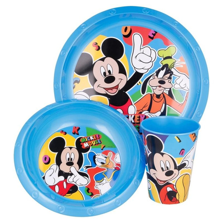 Mickey Mouse - Tányérkészlet (tányér, tál, 260 ml-es pohár) (kék)