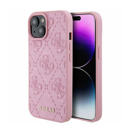 Guess Leder 4G gestempelt - iPhone 15 Tasche (rosa)