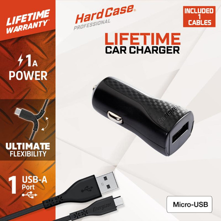 Energizer HardCase - USB-A 1A car charger + Micro USB cable (Black)