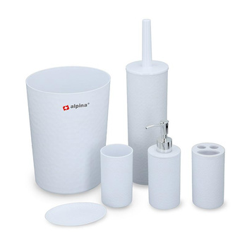 BATHROOM COMPOSITION BIN TOILET MUG, White set, Alpina 6 items
