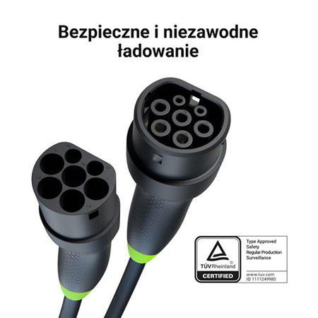 Green Cell - GC Snap Type 2 EV charging cable 22 kW 5 m pour Tesla Model 3 / S / X / Y, VW ID.3, ID.4, Kia EV6, Audi E-Tron, Fiat 500e