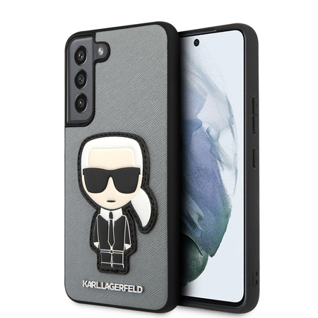 Karl Lagerfeld Saffiano Ikonik Patch - pouzdro pro Samsung Galaxy S22 (stříbrné)